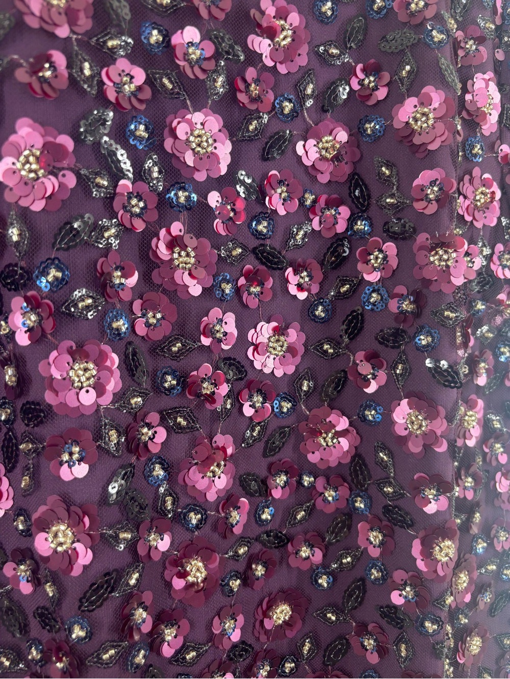 Ann Taylor Sequin Shift Floral Beaded Cocktail Dress Burgundy Silver Black 8 - Picture 3 of 4